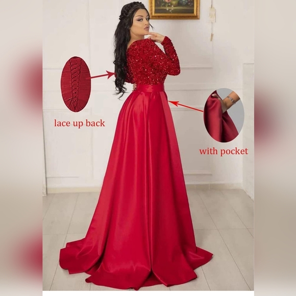 Elegant Burgundy Sequin Evening Gown - Picture 3 of 3